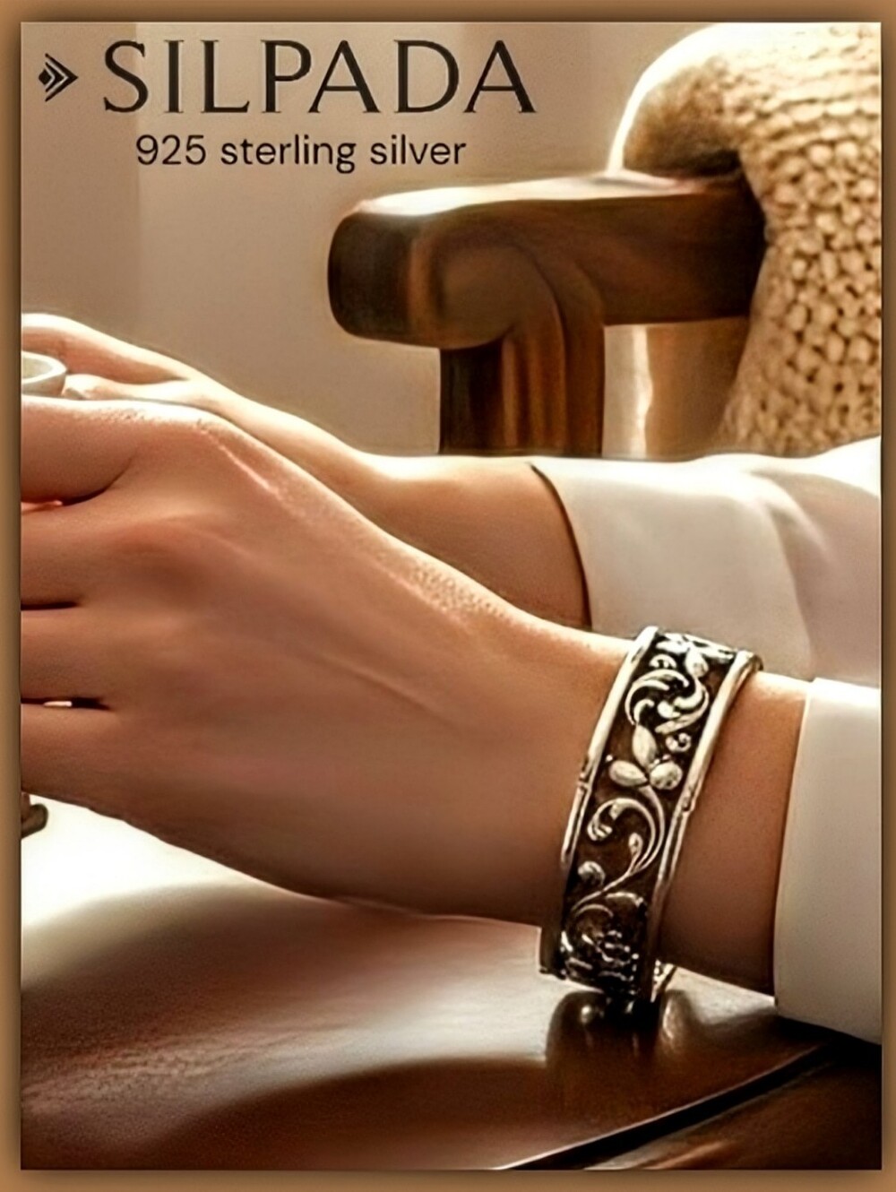Silpada Sterling Silver Floral Scroll Cuff Bracelet - Silver